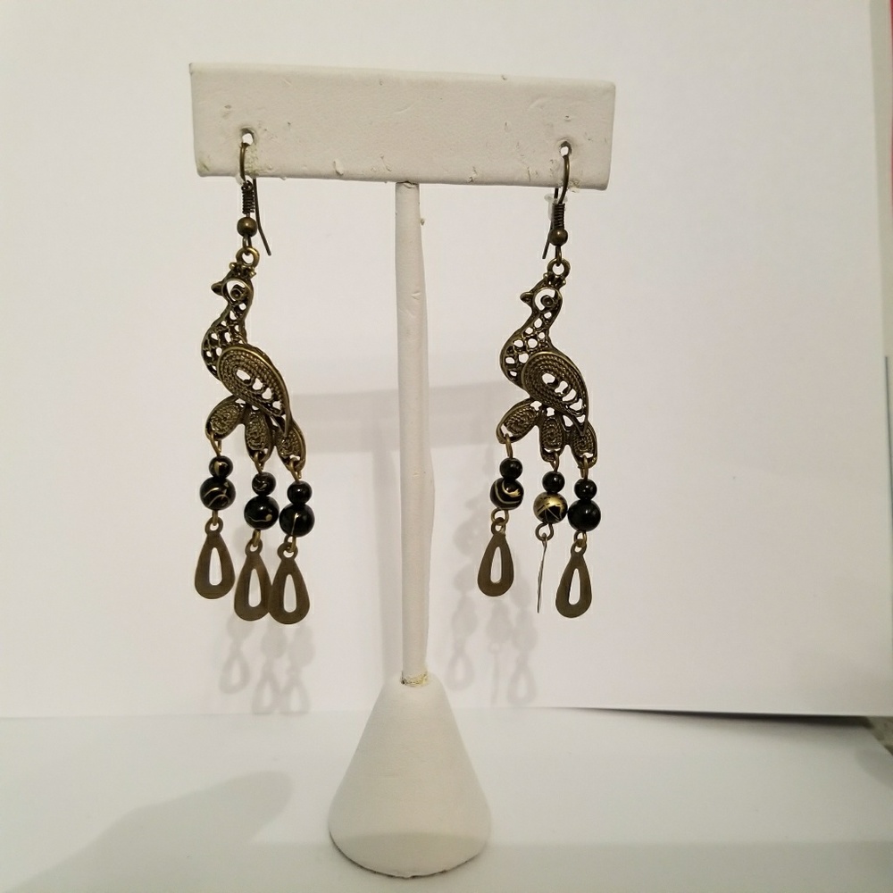 Brand new earrings,chandelier style, Black stone